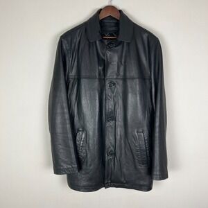 Knoles & Carter Italian Lamb Skin‎ Leather Jacket Mens Medium Black Button Lined